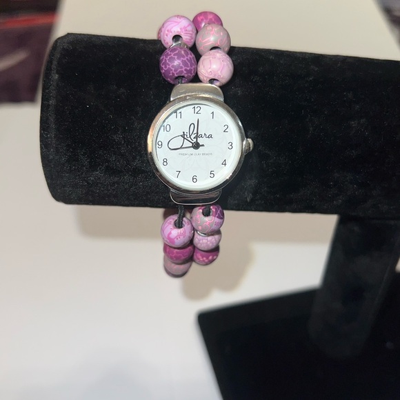 LARA Jewelry - LARA Pink‎ and Purple Beaded Women's Bracelet Watch